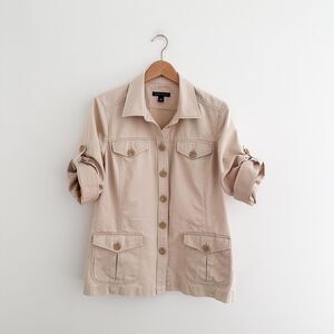 Banana Republic Safari Utility Jacket Cotton Linen Blend Sand Beige Size 14